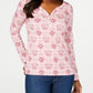 Karen Scott Women's 3/4 Sleeve Printed Henley Pink Size XX-Large