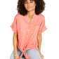 Charter Club Women's Linen Tie Front Shirt Coral Petite Small