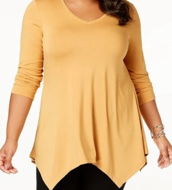 JM Collection Women's V Neck Handkerchief Hem Top -Yellow Size X-Large