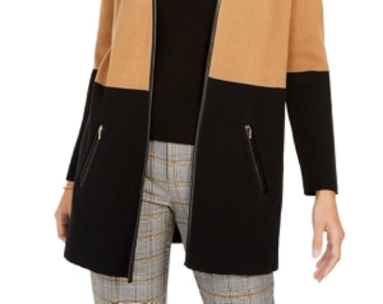 Charter Club Women's Milano Cotton Colorblocked Cardigan Brown Size Large