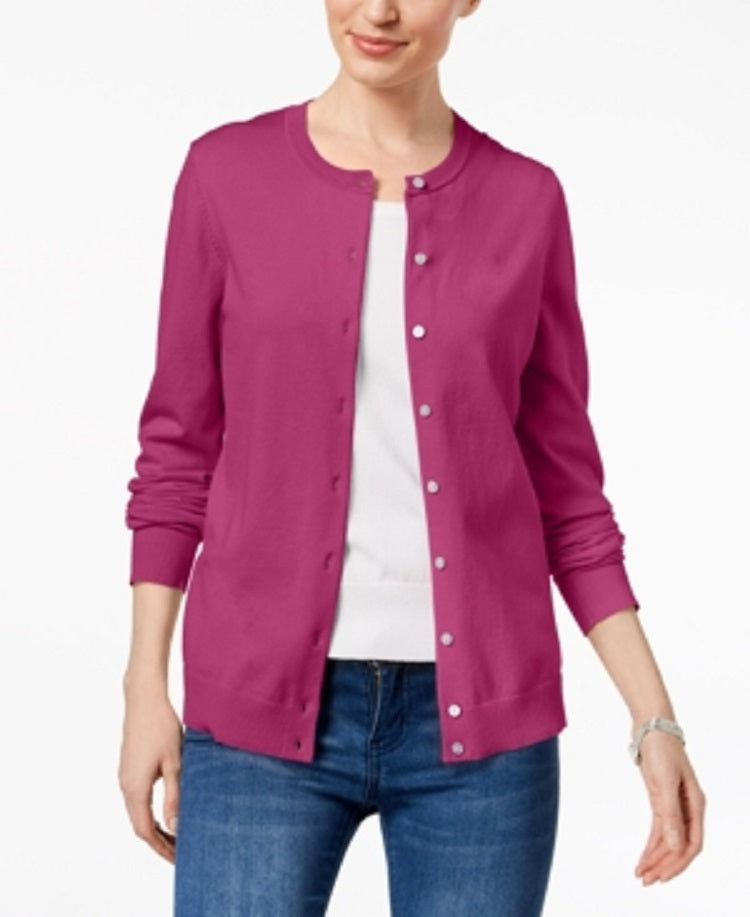 Karen Scott Women's Crew Neck Cardigan Pink Size X-Small