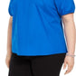 Alfani Women's Ruffled Smocked V Neck Peasant Top Blue Size 2X