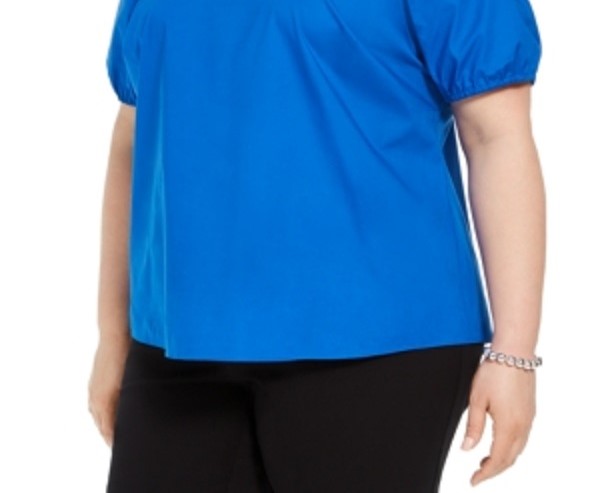 Alfani Women's Ruffled Smocked V Neck Peasant Top Blue Size 2X
