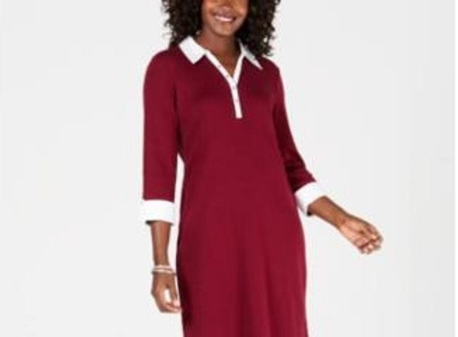 Karen Scott Women's Contrast Trim Cotton Shirtdress Red Size Petite Small
