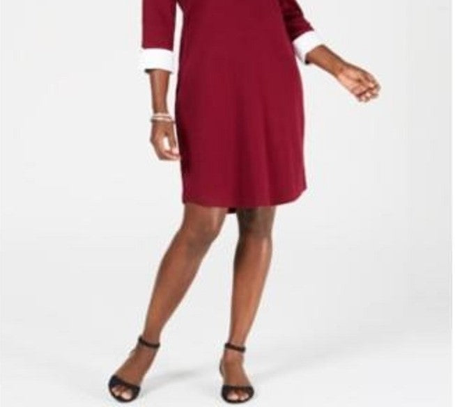 Karen Scott Women's Contrast Trim Cotton Shirtdress Red Size Petite Small