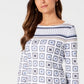 Charter Club Women's 3/4 Sleeve Printed Top White Size Petite Medium