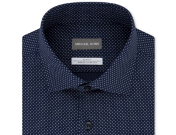 Michael Kors Men's Stretch Moisture Wicking Double Dash Print Dress Shirt Blue Size XL