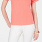 Charter Club Women's Split Neck Cotton Top Coral Size Small