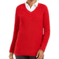 Charter Club Women's Solid Long Sleeve V Neck T-Shirt Top Red Size Small