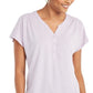Style & Co Women's Dolman Sleeve Henley Linen Blend Top Purple Size X-Large
