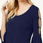 JM Collection Women's Ring Detailed Cutout Ruffle Sleeved Top Blue Size X-Small