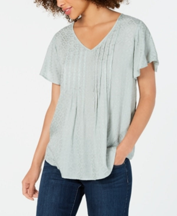 Style & Co Women's Textured Flutter Sleeve Top Green Size Small