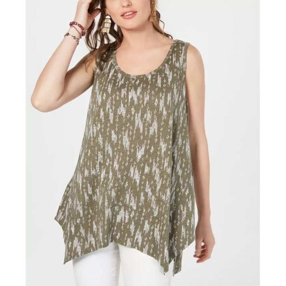 Style & Co Women's Printed Tank Top Green Size Petite Medium