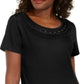 Karen Scott Women's Cotton Crochet Trim T-Shirt Black Size X-Small