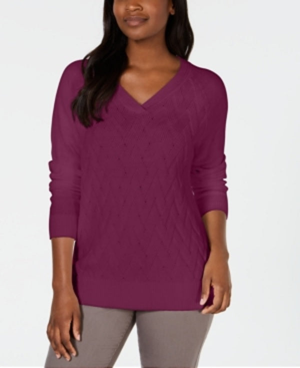Karen Scott Women's Basket Stitch Sweater Purple Size Small