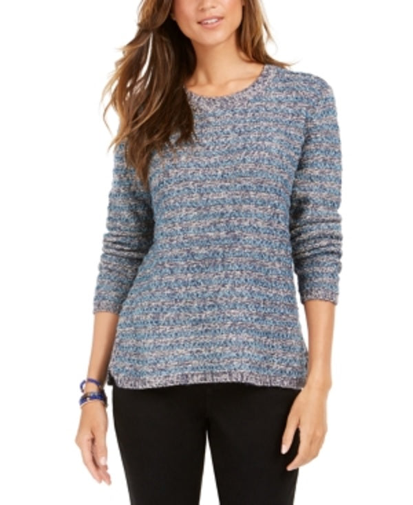 Style & Co Women's Striped Metallic Threaded Sweater Blue Size PP