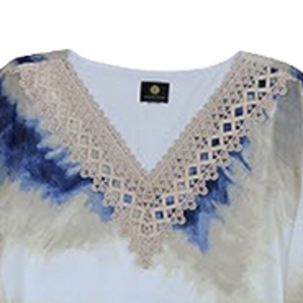 JM Collection Women's Crochet Trim Printed Poncho Top Blue Size X-Small