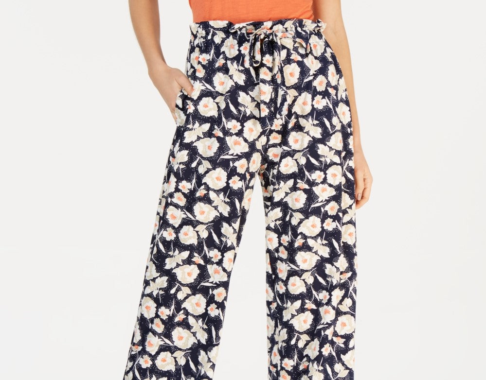 John Paul Richard Women's Floral Drawstring Pants Blue Size Petite L