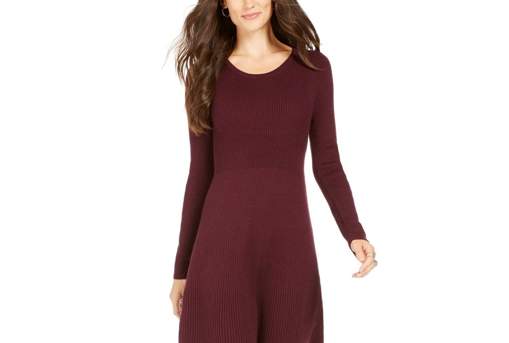 Style & Co Women's Ribbed Knit Sweater Dress Purple Size Medium
