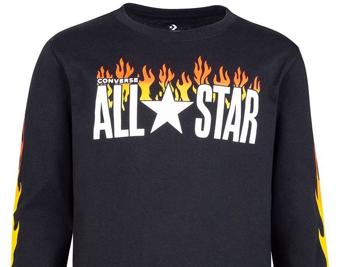 Converse Big Boy's All Star Flames Logo T-Shirt Black Size Medium