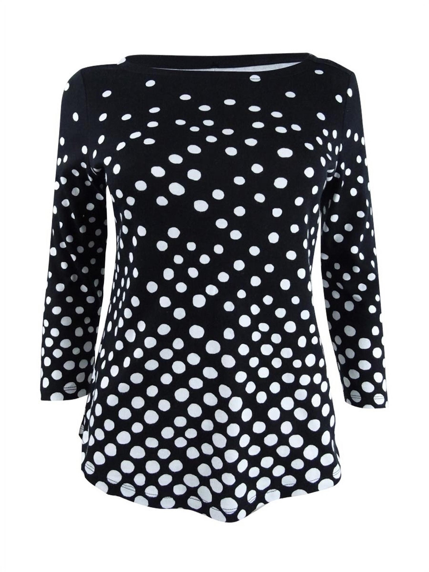 NOSTOCK Charter Club Women's Button Shoulder Print Top Black Size Medium