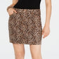 INC International Concepts Women's Leopard Print Denim Mini Skirt Brown Size 8