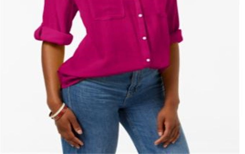 Charter Club Women's Roll Tab Button Down Top Pink Size Small