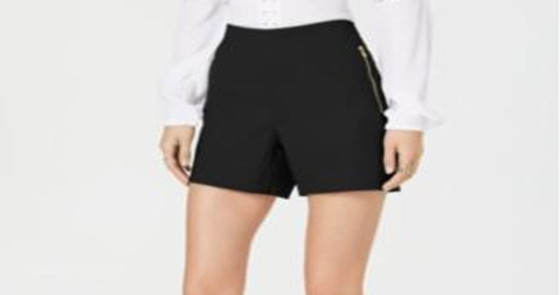 INC International Concepts Women's Bengaline Double Zipper Pull On High Waist Shorts Black Size 14