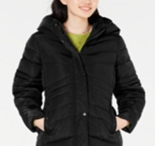 Madden Girl Junior's Hooded Maxi Puffer Coat Black Size Small
