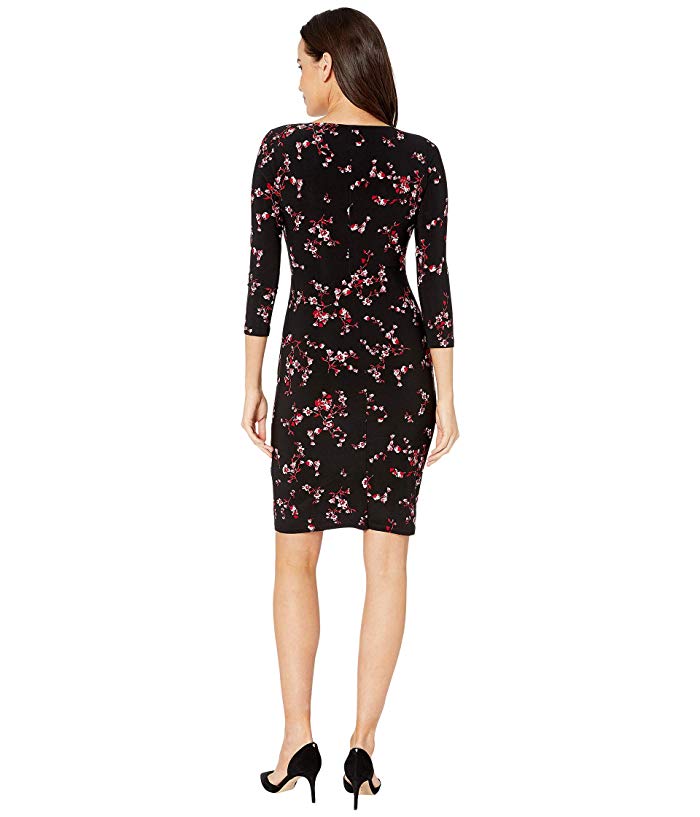 Ralph Lauren Women's Sheath Ruched Floral Dress Black Size 8