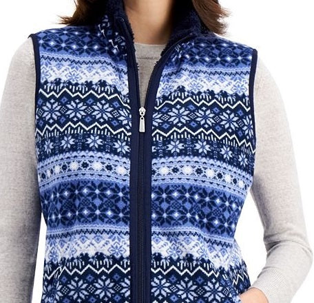 Karen Scott Women's Fair Isle Zip Front Vest Blue Size S