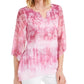 JM Collection Women's Paisley Print Embellished Split Neck Top Pink Size X-Large