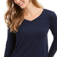 Style & Co. Women's V Neck Long Sleeve Shirt Blue Size Medium