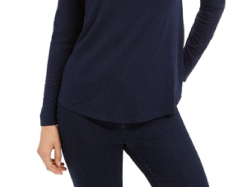 Style & Co. Women's V Neck Long Sleeve Shirt Blue Size Medium