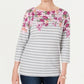 Karen Scott Women's Three Quarter Sleeve Printed Top Red Size X-Large