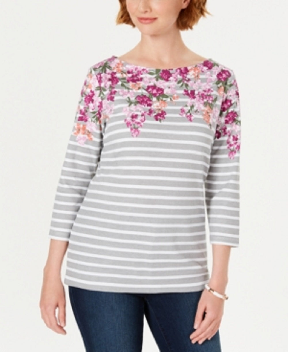 Karen Scott Women's Three Quarter Sleeve Printed Top Red Size X-Large