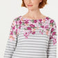 Karen Scott Women's Three Quarter Sleeve Printed Top Red Size X-Large