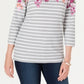 Karen Scott Women's Three Quarter Sleeve Printed Top Red Size X-Large