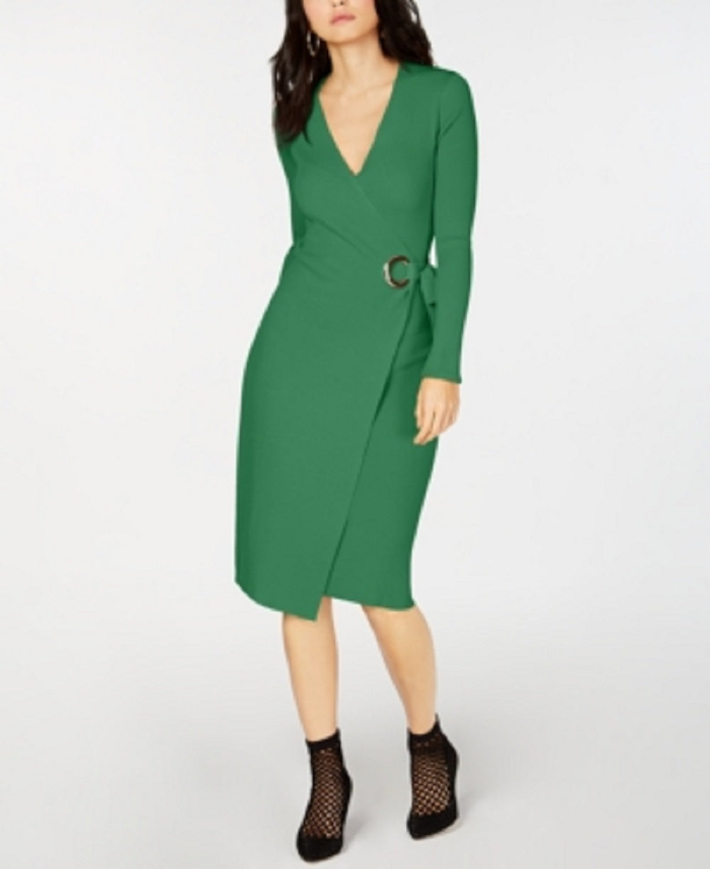 INC International Concepts Women's Wrap Sweater Dress Green Size Small