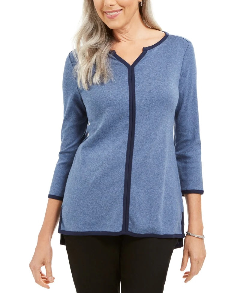 Karen Scott Women's Cotton Tipped Tunic Blue Size X-Small