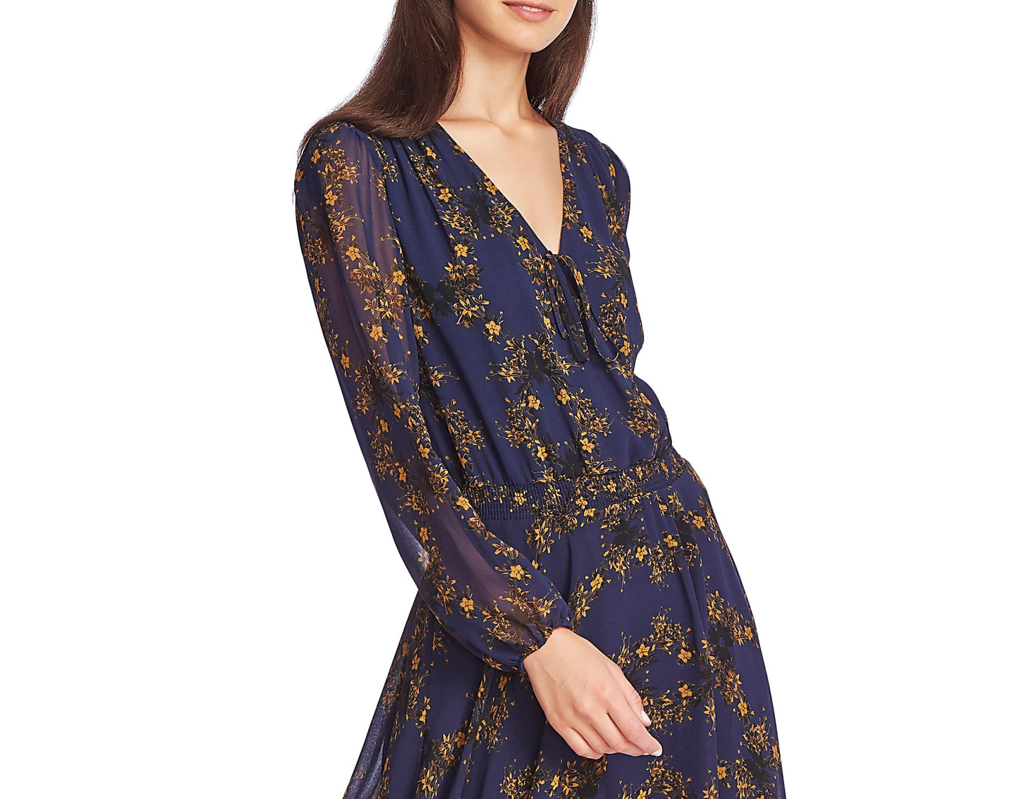 1.STATE Women's Printed Handkerchief MIDI Dress Blue Size Medium