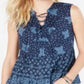 Style & Co Women's Printed Tiered Lace up Top  Blue Size XX-Large