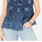Style & Co Women's Printed Tiered Lace up Top  Blue Size XX-Large
