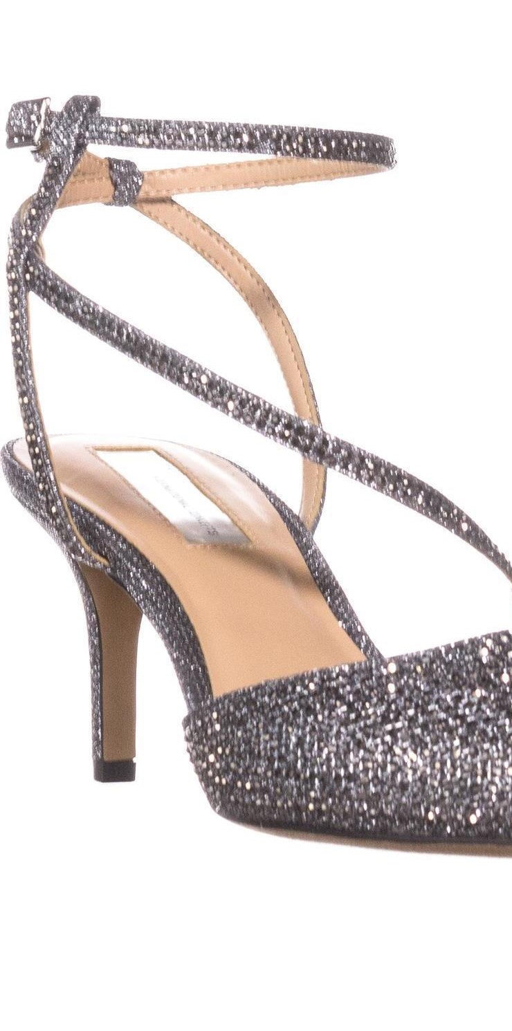 INC International Concepts Women's Lenii2 Strappy Rhinestone Evening Sandals Pewter Silver Size 5 M