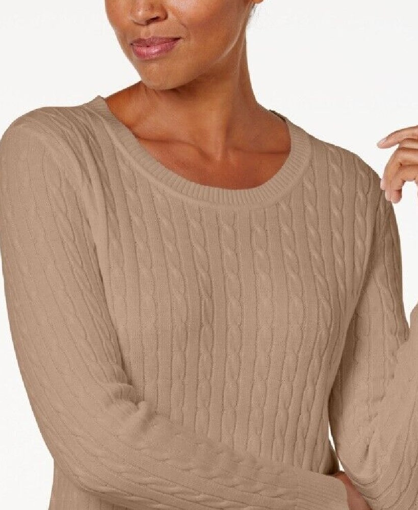 Karen Scott Women's Cable Knit Crewneck Sweater Brown Size Small