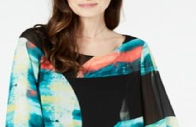 Alfani Women's Abstract Print Top Black Size Petite Medium