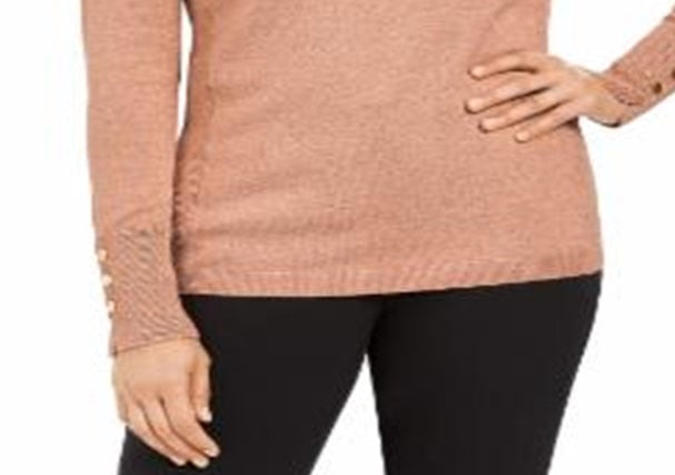 JM Collection Women's Metallic V Neck Sweater Pink Size Medium