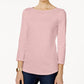 Charter Club Women's Petite Pima Cotton Button-Shoulder Top Pink Size Petite S