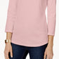 Charter Club Women's Petite Pima Cotton Button-Shoulder Top Pink Size Petite S