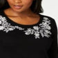 Karen Scott Women's Embroidered 3/4 Sleeve Top Black Size Petite Medium